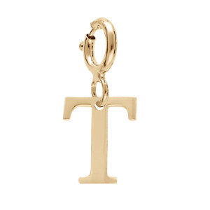 Pendentif Charms en argent et dorure jaune initiale lettre T sur fermoir anneau ressort - Vue 1