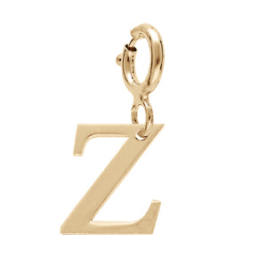 Pendentif Charms en argent et dorure jaune initiale lettre Z sur fermoir anneau ressort - Vue 1