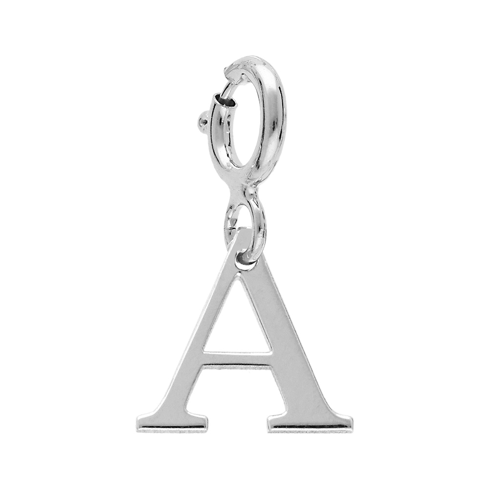 Pendentif Charms en argent rhodi� initiale lettre A sur fermoir anneau ressort - Vue 1