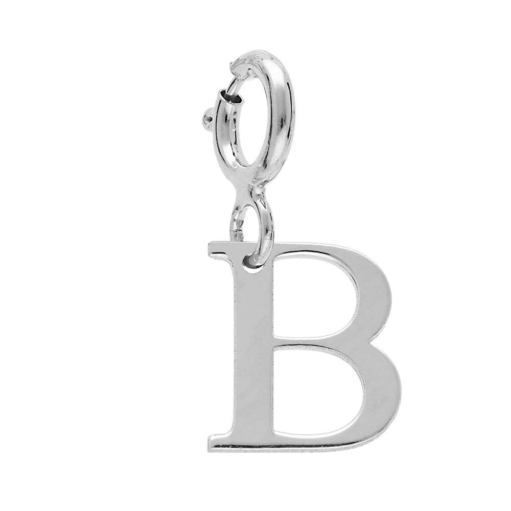 Pendentif Charms en argent rhodi� initiale lettre B sur fermoir anneau ressort - Vue 1