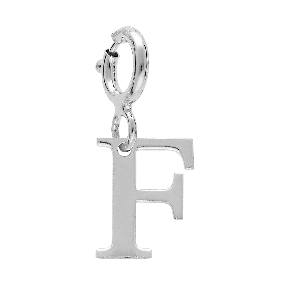 Pendentif Charms en argent rhodi initiale lettre F sur fermoir anneau ressort - Vue 1
