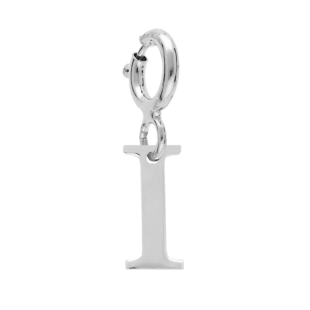 Pendentif Charms en argent rhodi� initiale lettre I sur fermoir anneau ressort - Vue 1