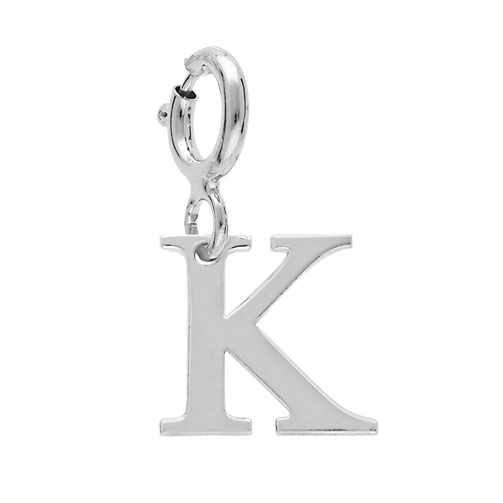 Pendentif Charms en argent rhodi� initiale lettre K sur fermoir anneau ressort - Vue 1