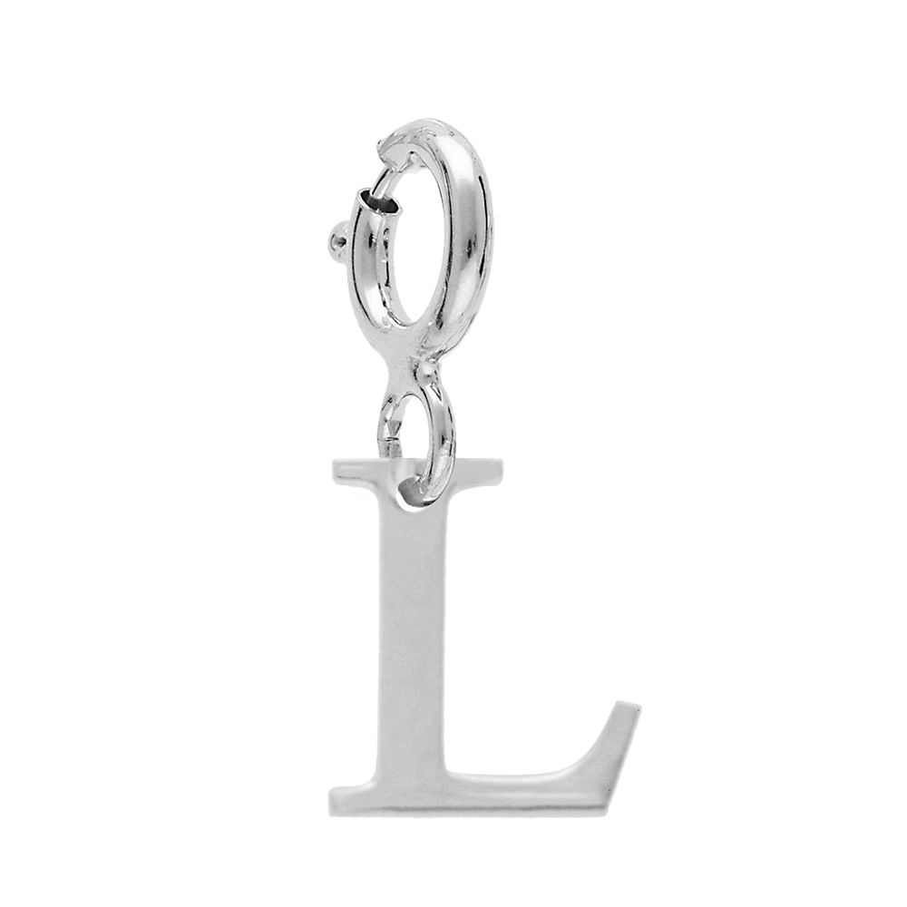 Pendentif Charms en argent rhodi� initiale lettre L sur fermoir anneau ressort - Vue 1
