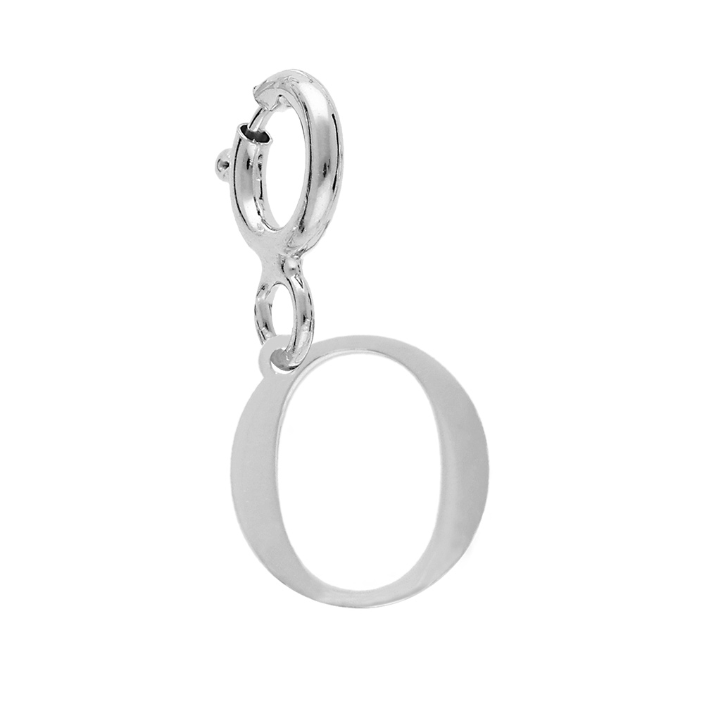 Pendentif Charms en argent rhodi� initiale lettre O sur fermoir anneau ressort - Vue 1