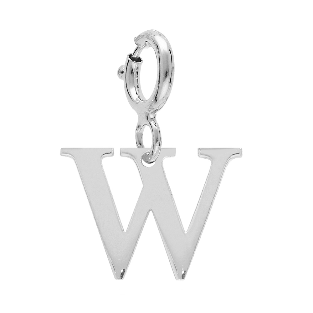 Pendentif Charms en argent rhodi� initiale lettre W sur fermoir anneau ressort - Vue 1