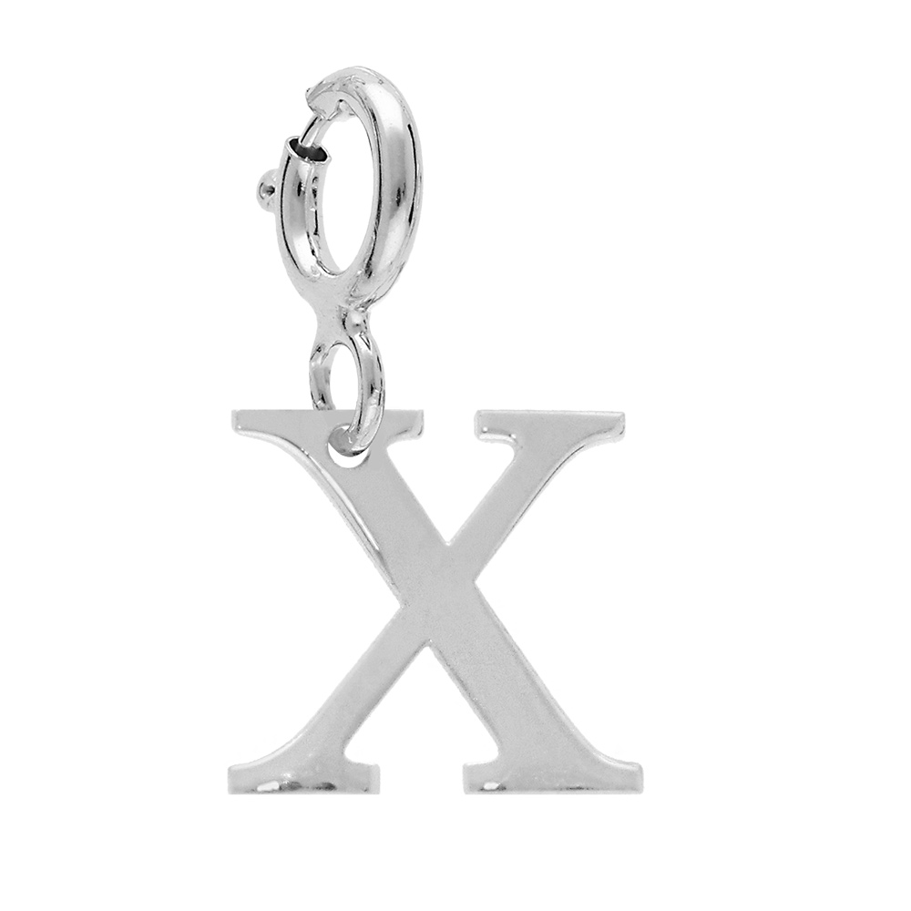 Pendentif Charms en argent rhodi� initiale lettre X sur fermoir anneau ressort - Vue 1