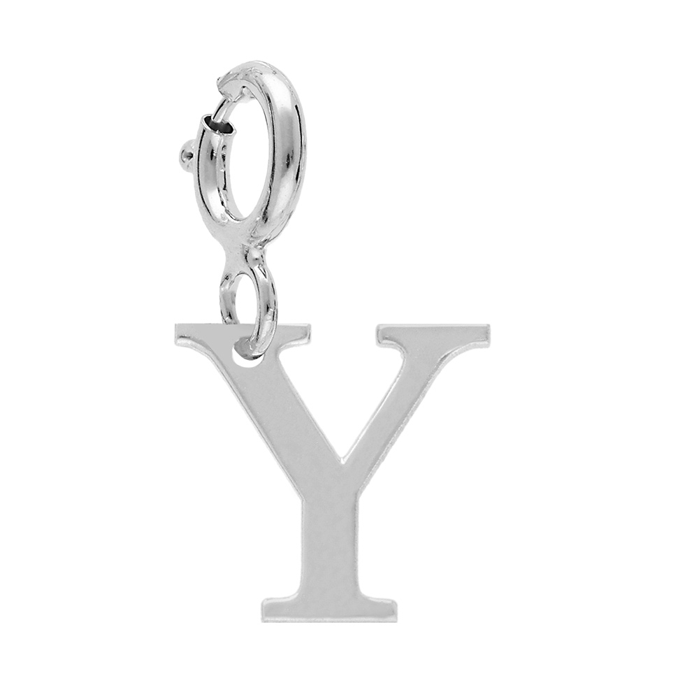 Pendentif Charms en argent rhodi� initiale lettre Y sur fermoir anneau ressort - Vue 1