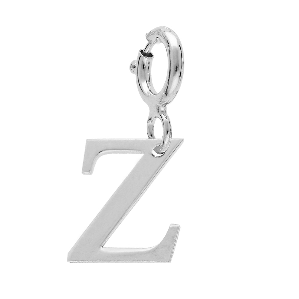 Pendentif Charms en argent rhodi� initiale lettre Z sur fermoir anneau ressort - Vue 1