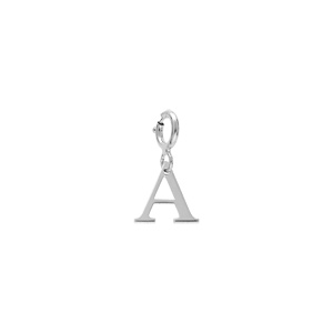 Pendentif Charms en argent rhodi initiale lettre A sur fermoir anneau ressort - Vue 1