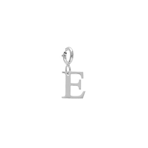 Pendentif Charms en argent rhodi initiale lettre E sur fermoir anneau ressort - Vue 1