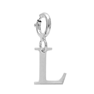 Pendentif Charms en argent rhodi initiale lettre L sur fermoir anneau ressort - Vue 1