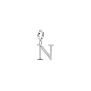 Pendentif Charms en argent rhodi initiale lettre N sur fermoir anneau ressort - Vue 1