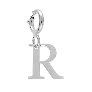 Pendentif Charms en argent rhodi initiale lettre R sur fermoir anneau ressort - Vue 1