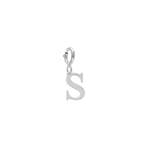 Pendentif Charms en argent rhodié initiale lettre S sur fermoir anneau ressort - Vue 1