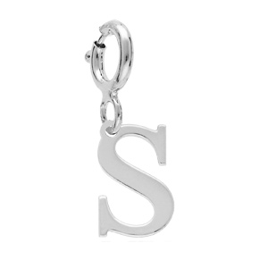 Pendentif Charms en argent rhodi initiale lettre S sur fermoir anneau ressort - Vue 1