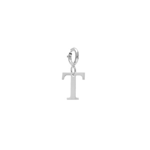 Pendentif Charms en argent rhodi initiale lettre T sur fermoir anneau ressort - Vue 1