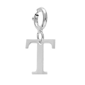 Pendentif Charms en argent rhodi initiale lettre T sur fermoir anneau ressort - Vue 1