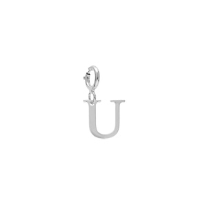 Pendentif Charms en argent rhodi initiale lettre U sur fermoir anneau ressort - Vue 1