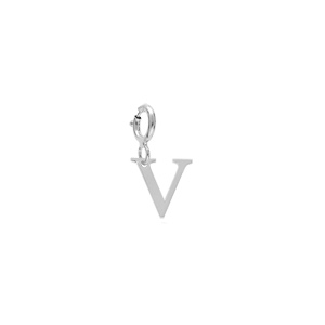 Pendentif Charms en argent rhodi initiale lettre V sur fermoir anneau ressort - Vue 1