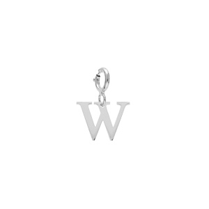 Pendentif Charms en argent rhodi initiale lettre W sur fermoir anneau ressort - Vue 1