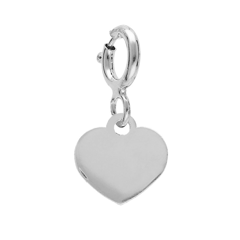 Pendentif Charms en argent rhodi� pampille coeur sur fermoir anneau ressort - Vue 1