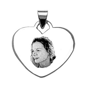 Pendentif coeur argent gravure portrait - Vue 1