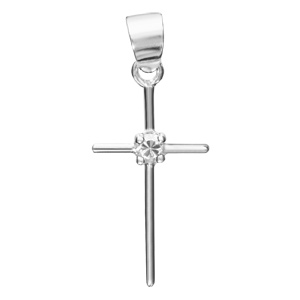 Pendentif croix en argent orne d\'1 oxyde blanc serti au centre - Vue 1