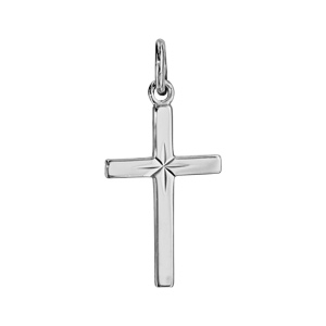 Pendentif croix en argent rhodi avec toile diamante au centre 22mm - Vue 1