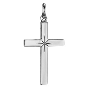 Pendentif croix en argent rhodi avec toile diamante au centre 27mm - Vue 1