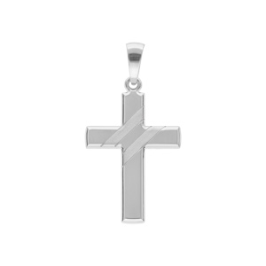 Pendentif croix en argent rhodi avec larges stries en travers - Vue 1