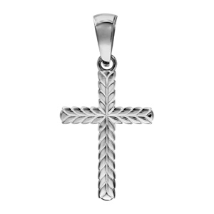 Pendentif croix en argent rhodi avec motifs en pis - Vue 1