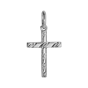 Pendentif croix en argent rhodi avec stries 20mm - Vue 1