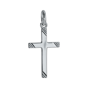 Pendentif croix en argent rhodi avec stries aux extrmits 22mm - Vue 1