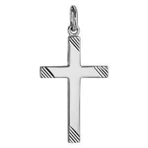 Pendentif croix en argent rhodi avec stries aux extrmits 27mm - Vue 1