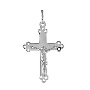 Pendentif croix en argent rhodié dentelée aux extrémités avec Jésus Christ - Vue 1
