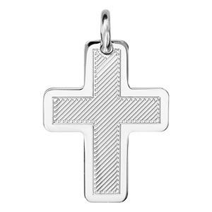 Pendentif croix en argent rhodié diamanté et pourtour lisse - Vue 1