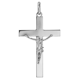 Pendentif croix en argent rhodi� J�sus Christ sur la croix grand mod�le - 35mm X 24mm