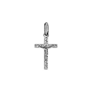 Pendentif croix en argent rhodi� J�sus Christ sur la croix petit mod�le diamant� - 22mm X 13mm