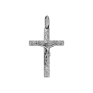 Pendentif croix en argent rhodi jsus sur la croix moyen modle diamant - Vue 1