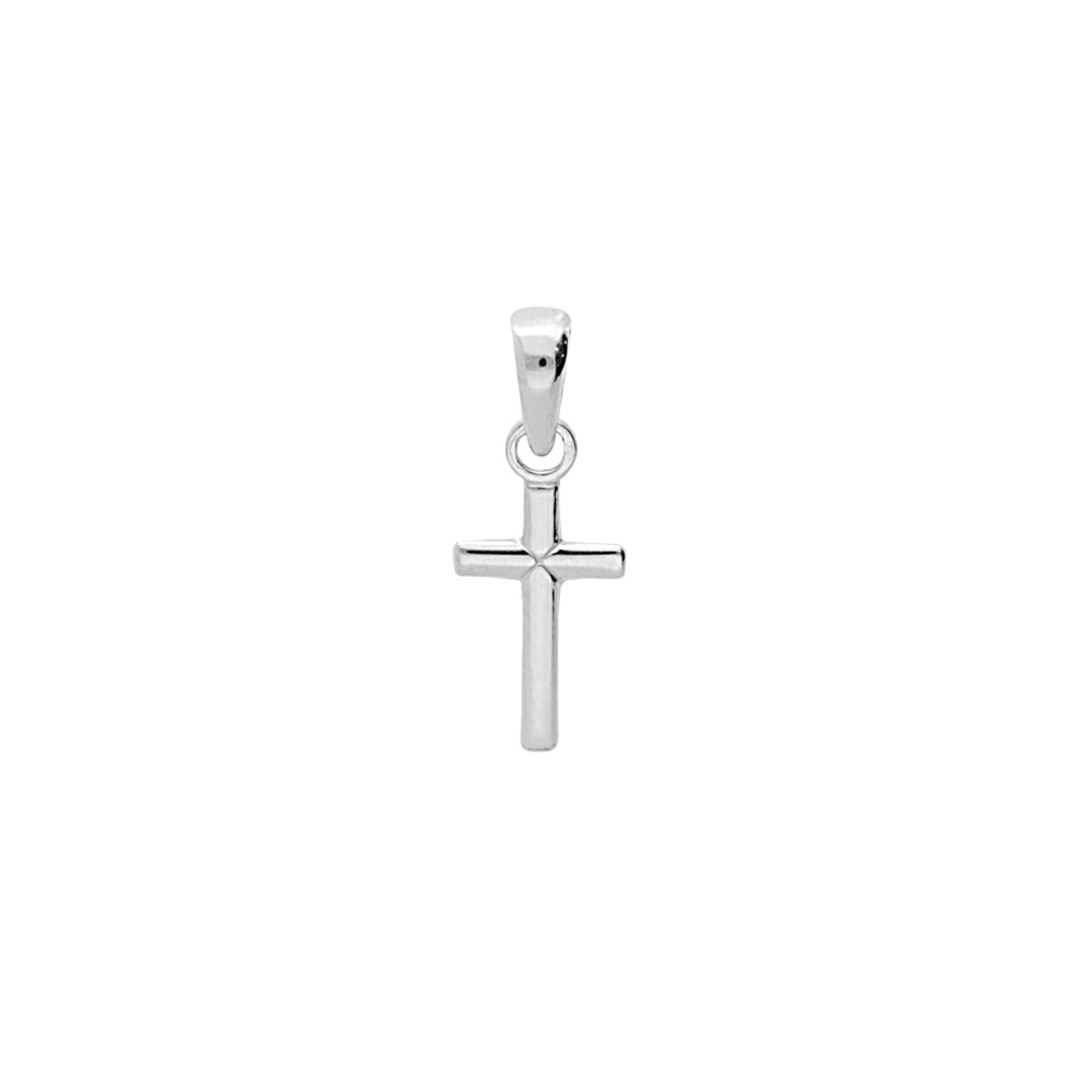 Pendentif croix en argent rhodi� plate et lisse petit mod�le 10mm - Vue 1