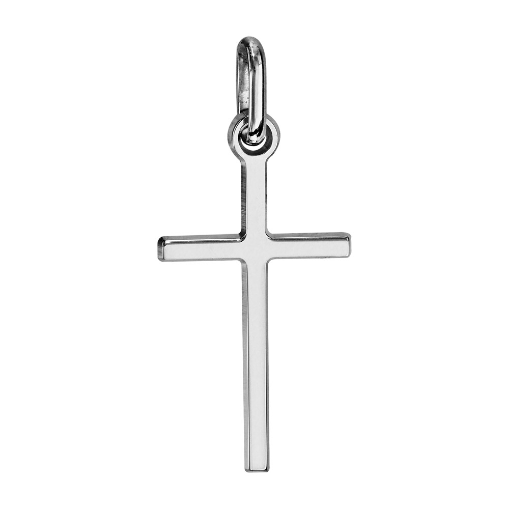 Pendentif croix en argent rhodi� simple petit mod�le - Vue 1