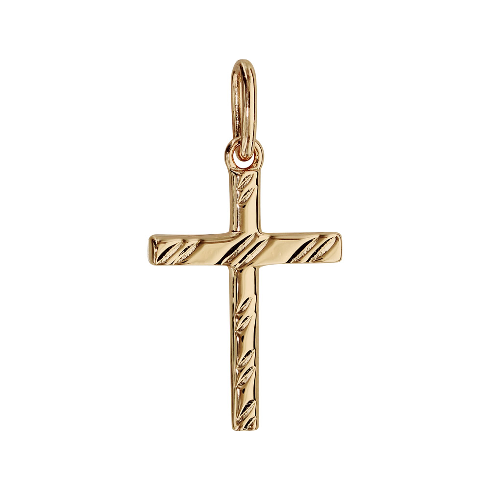 Pendentif croix en plaqu or diamante - 20X14mm - Vue 1