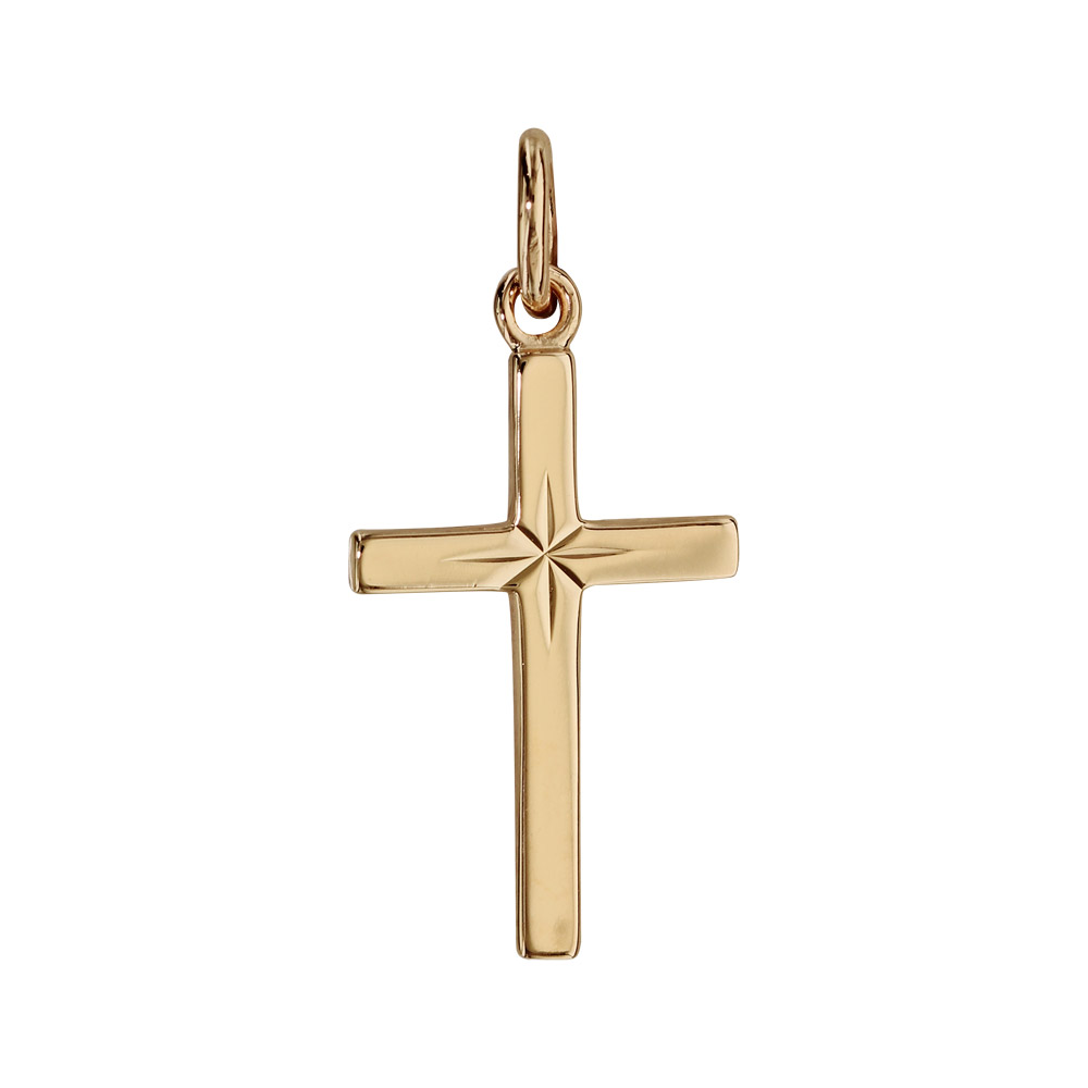Pendentif croix en plaqu� or diamant�e en �toile - Vue 1
