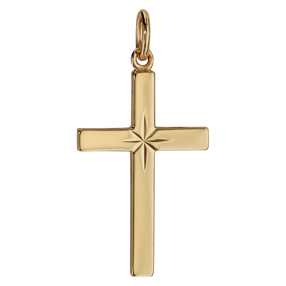 Pendentif croix en plaqu or grand modle diamante en toile 24mm X 15mm - Vue 1