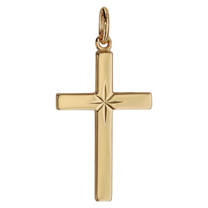 Pendentif croix en plaqué or grand modèle diamantée en étoile 24mm X 15mm - Vue 1