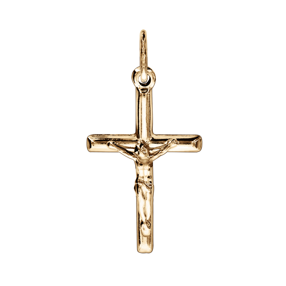 Pendentif croix en plaqu� or ouvrag�e avec J�sus Christ - 29mm X 17mm - Vue 1