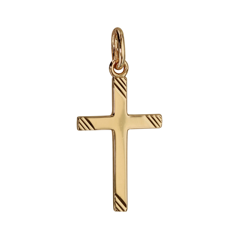 Pendentif croix en plaqu� or stri�e 20X12mm - Vue 1