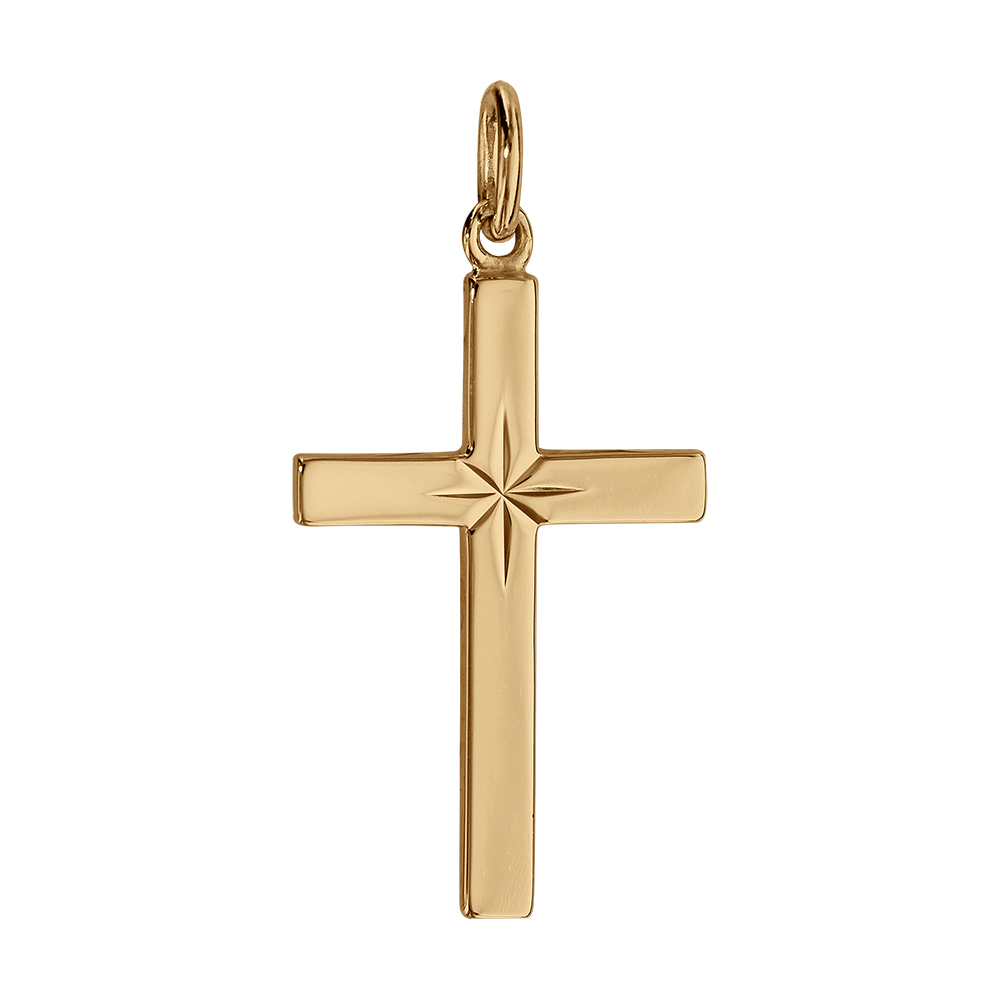 Pendentif croix en vermeil grand mod�le diamant� etoile 27mm - Vue 1