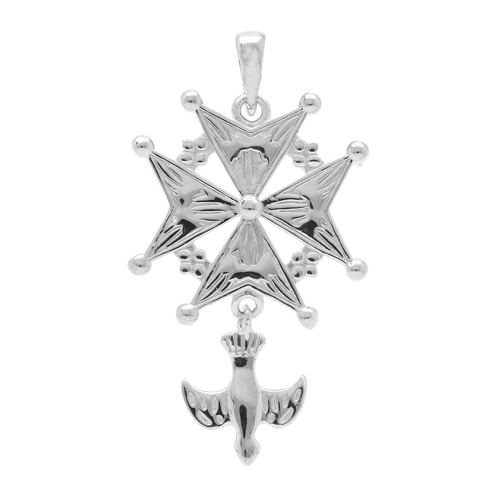 Pendentif croix Huguenote en argent grand modle - Vue 1